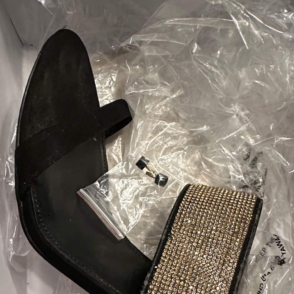 Black Crystal-Embellished Women’s Slide Heels - Picture 6 of 7